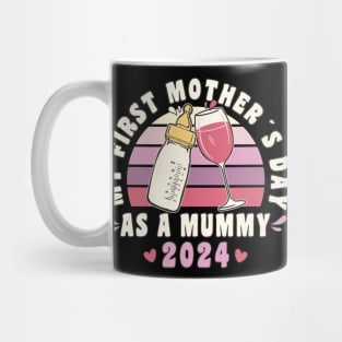 Funny My First Mother´s Day As A Mummy 2024 Retro Vintage Sunset Mug